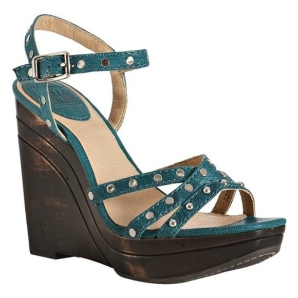 Frye Turquoise Studded Bridget‎ Wedges/Platforms Gr - Picture 1 of 8
